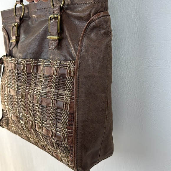 The Sak Brown Woven Leather Shoulder Tote Bag - Picture 4 of 9